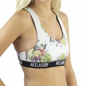 AKELA SURF Active Swimwear PURA SEAFOAM  Racerback FLORAL Bikini Top